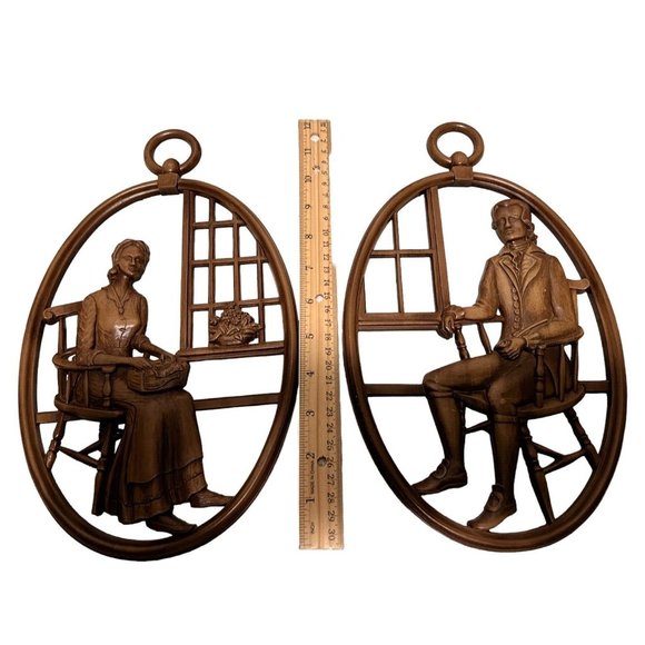 Syroco Wall Hanging Art Plaques Mid Century MCM Pilgrims John and Priscilla - Picture 7 of 10